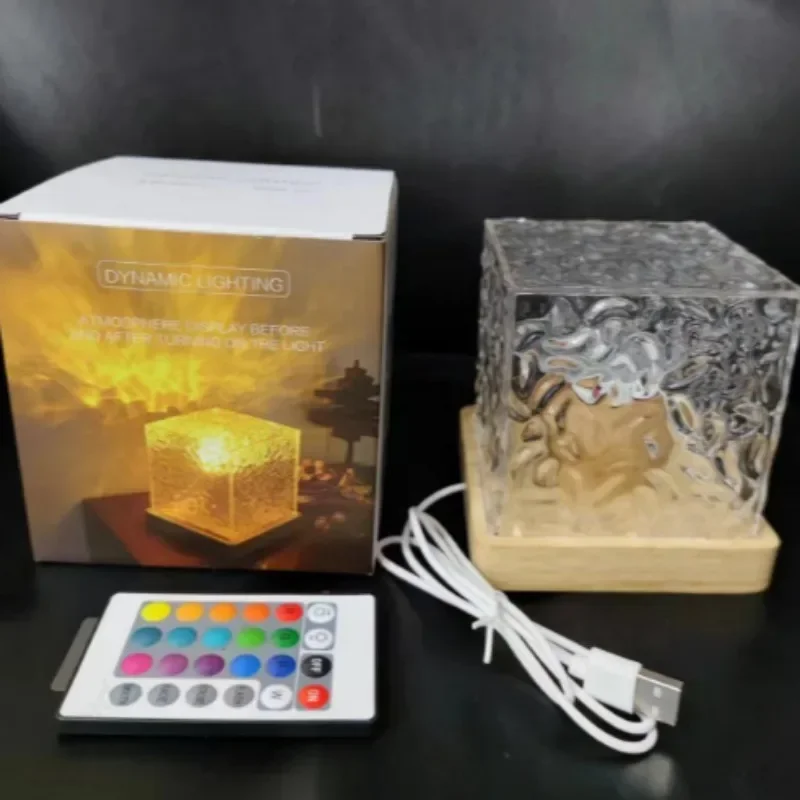 CreativeLED Dynamic Light and Shadow Atmosphere Imitation Wood Rotating Water Pattern Lamp Bedroom and Study Decorative Lighting