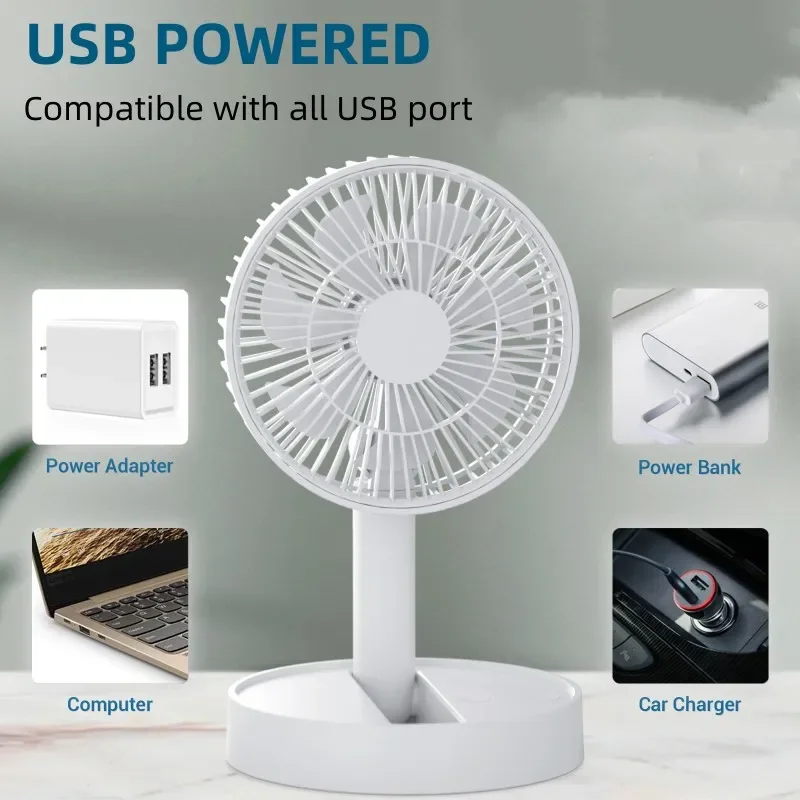 USB折りたたみ式ファン、4段階の速度とタイマー付き、電池式ミニファン、寝室、屋内または屋外用、テーブルファン