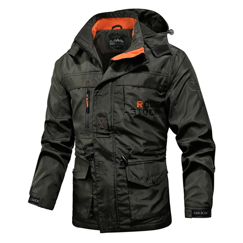 Männer Kapuze Outdoor-Militär jacken Frühling Herbst dünne wind dichte und wasserdichte Wander jacken Qualität männliche Wind jacke Mäntel 5x