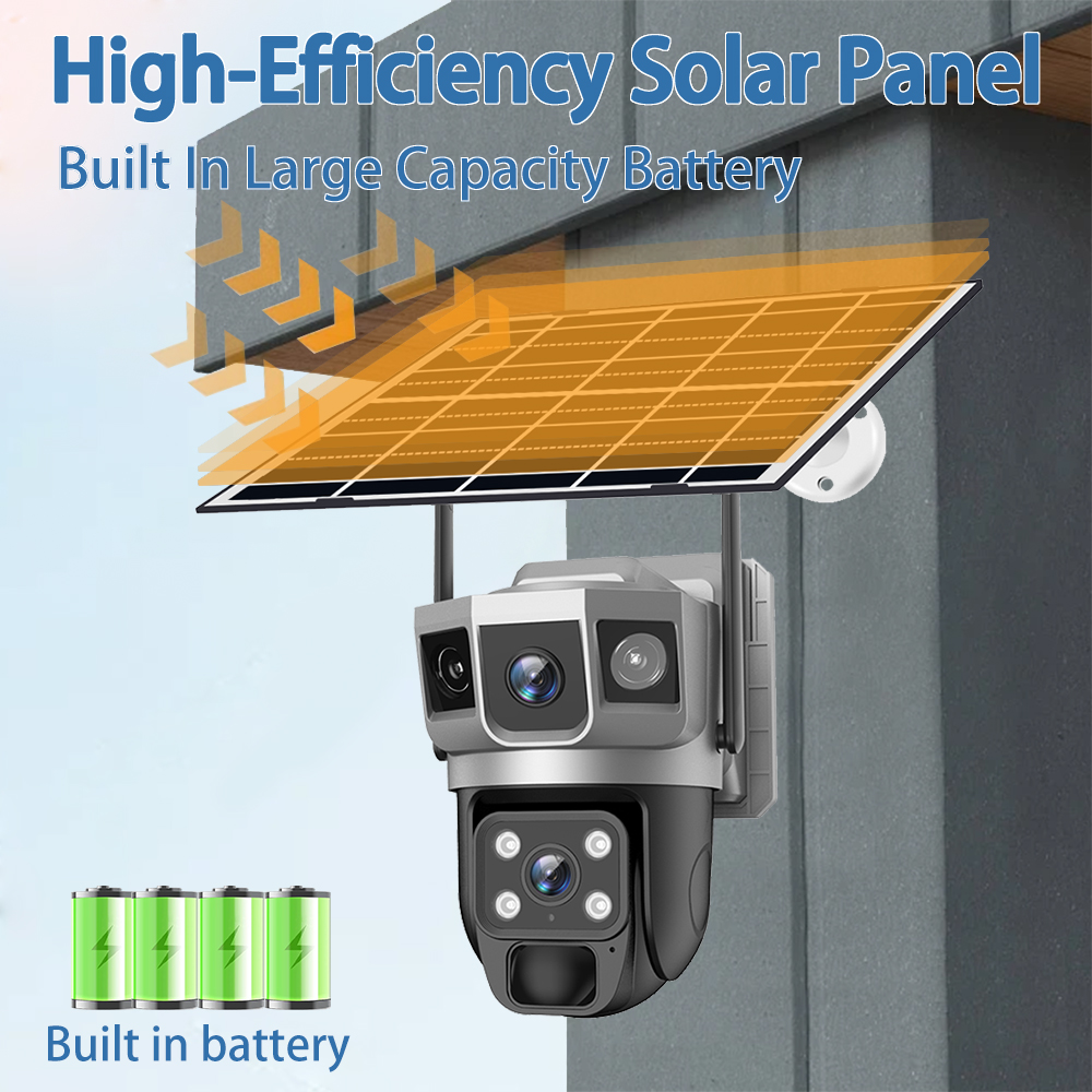 V380 Pro 12 MP Solar 4G SIM Camera Security CCTV Three Screen Auto Tracking Outdoor waterproof 6K Surveillance WIFI PTZ Camera