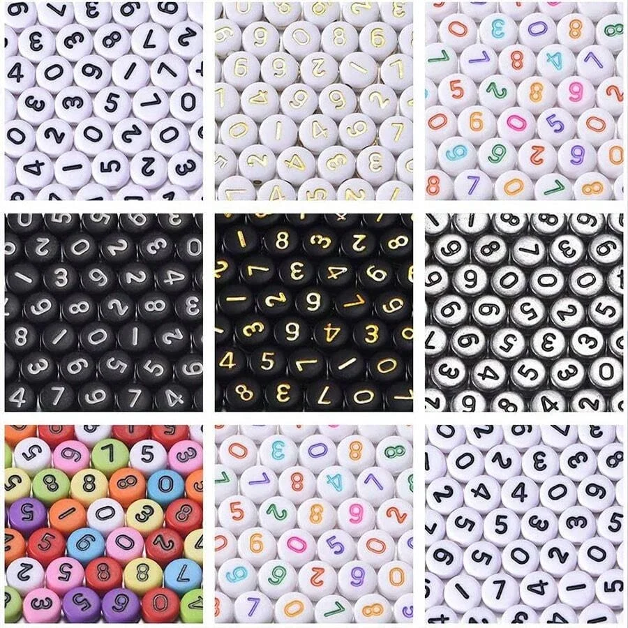 100-500 Uds cuentas de números acrílicos redondas planas espaciadoras sueltas cuentas digitales para fabricación de joyería Diy pulsera collar Accesorios