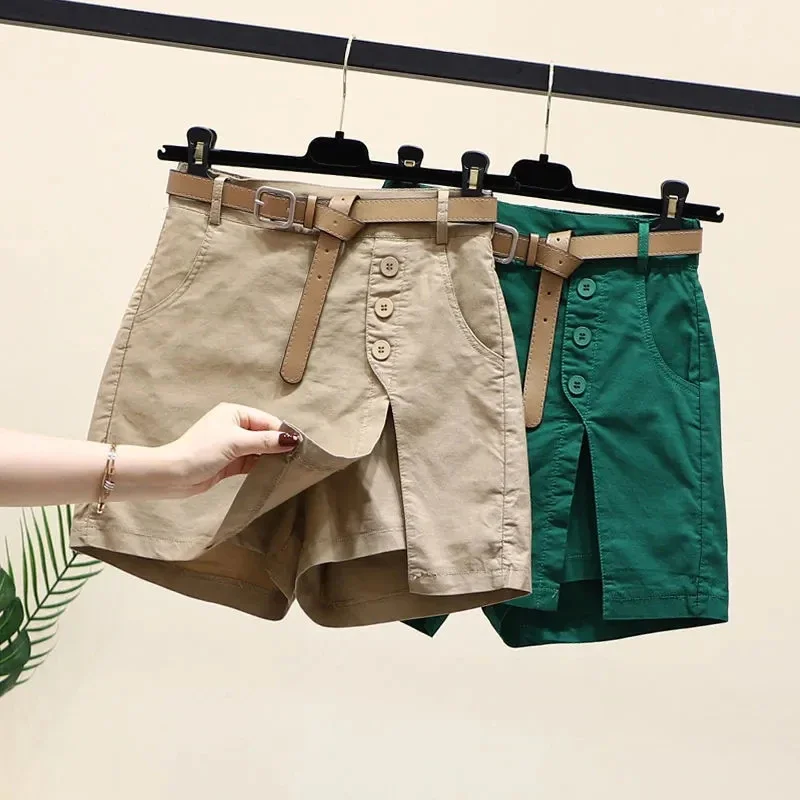 2025 Chic Shorts Women Korean Solid Buttons Side Slit A-line Streetwear Fashion Skirts Chic Harajuku Summer Loose Pants