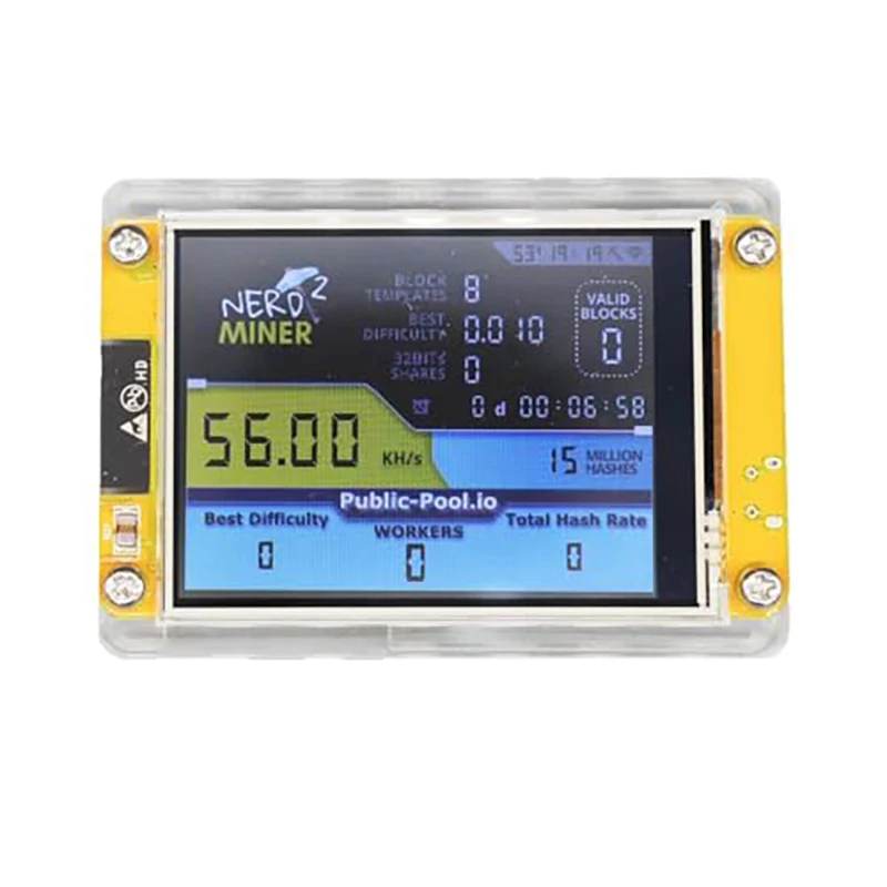 NerdMiner V3 Wydajność Hashrate Inteligentny Wyświetlacz Crypto Solo Lottery Nerd Miner Koparka Bitcoin ESP32-2432S028R 49 k/S 2.8 cala
