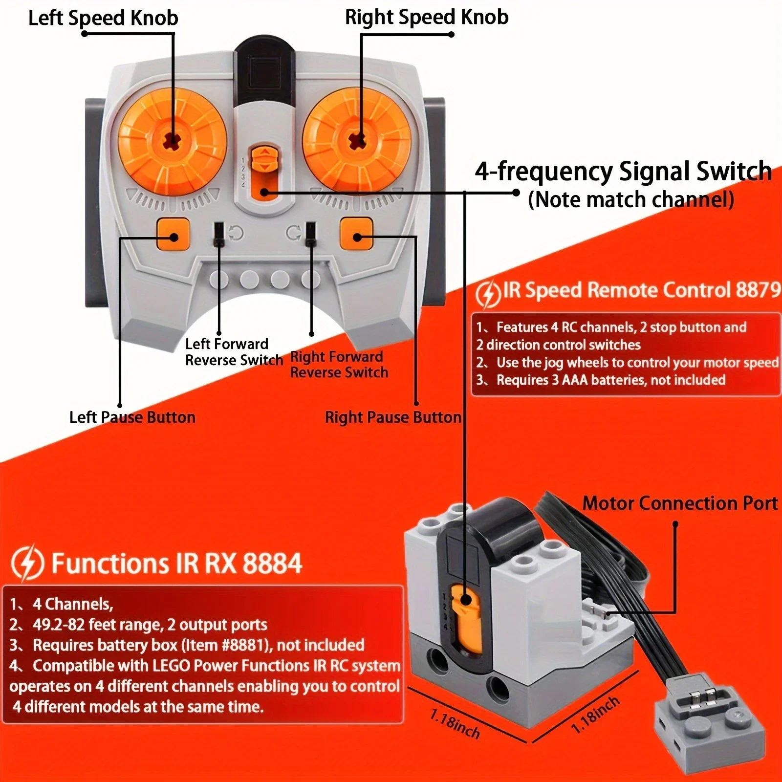 MOC Technical parts Power Functions Servo Motor Remote Control Battery Box SwitchLight Set IR Speed Remote Control Receiver toy