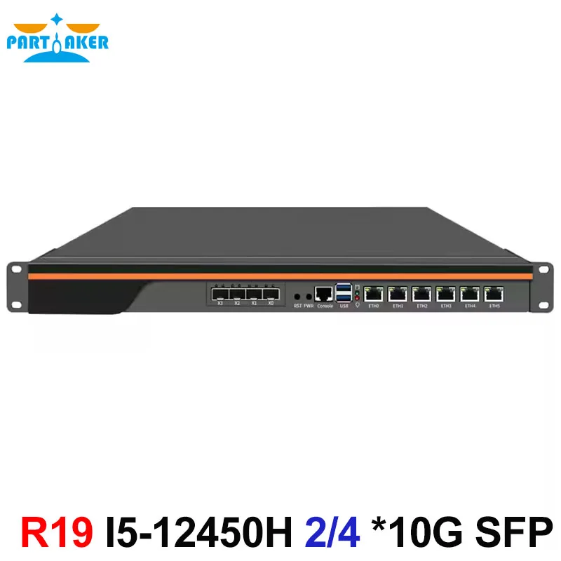 Маршрутизатор Partaker 1U для монтажа в стойку Firewall I5 12450H 6x2 5G Intel I226 4xSFP+ 10G WiFi6 5G4G pfSense ROS Сетевой сервер Enterprise