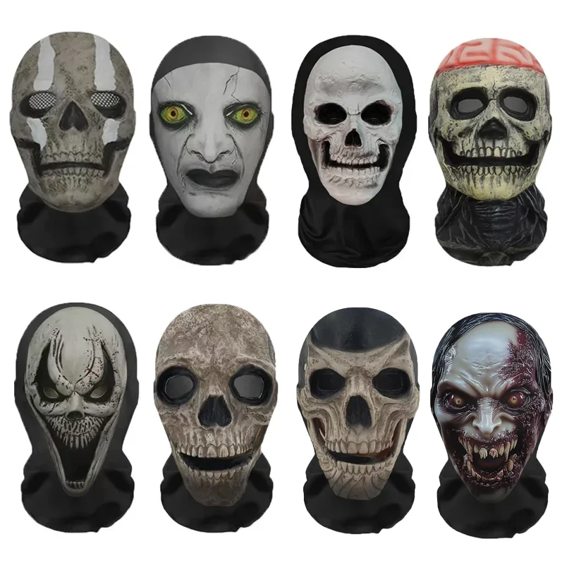 Halloween Ghost Face 3D Printed Mask Stretch Mesh Full Face Mask Skull Role Play Headdress Halloween Cosplay Horror Balaclava
