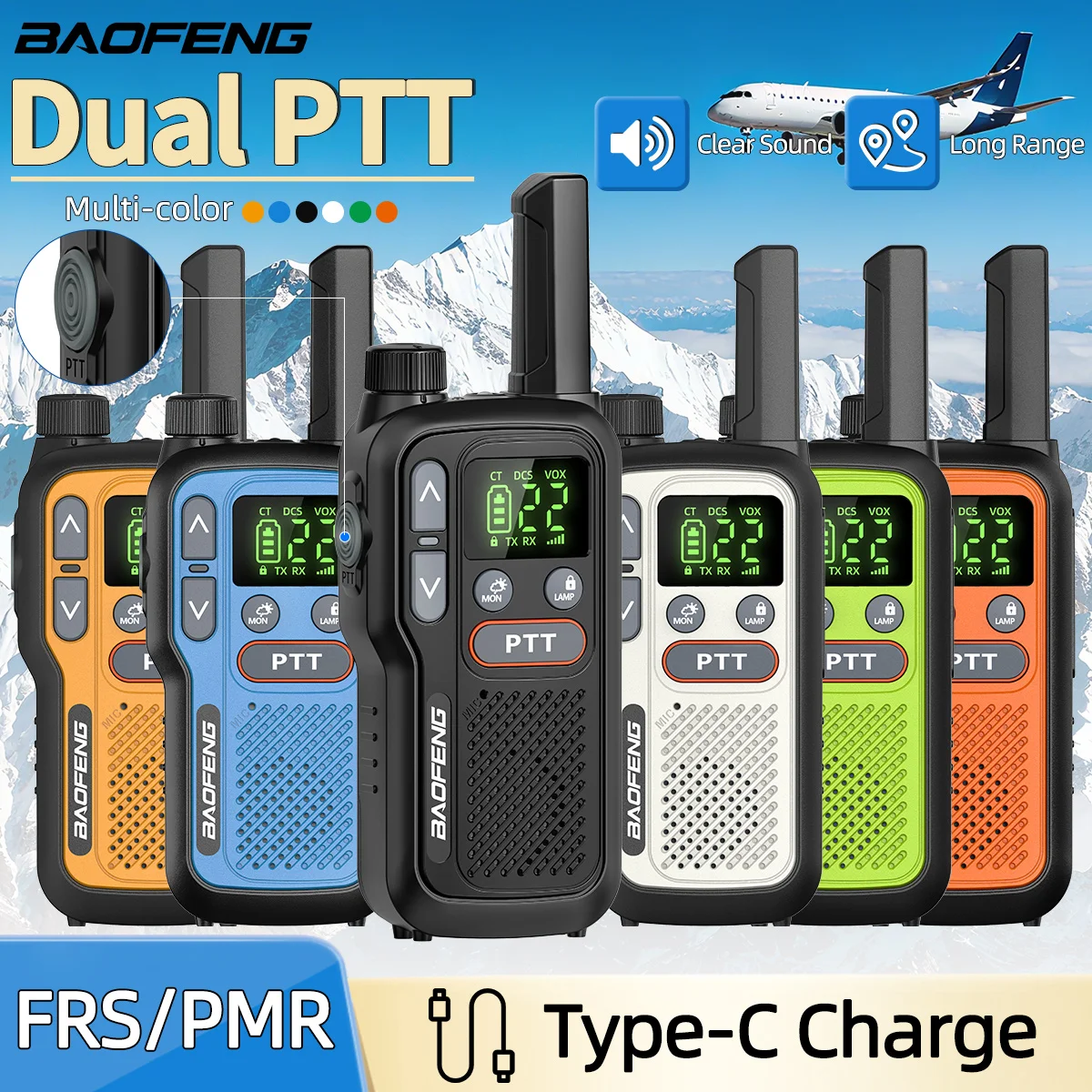 2 uds Baofeng BF-T18 Mini Walkie Talkie PTT Dual linterna portátil PMR/FRS soporte cargador tipo C NOAA para Radioaficionado 5Rmini F22