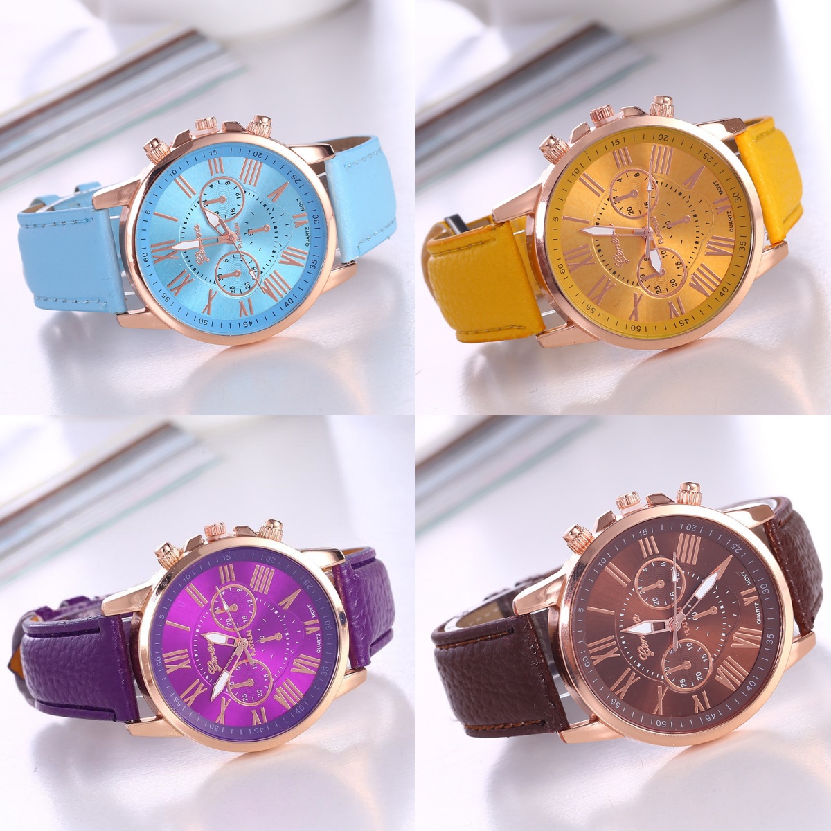 Модные повседневные женские часы Geneva с ремешком двойного уровня кварцевые ручные студенческие модные часы оптом