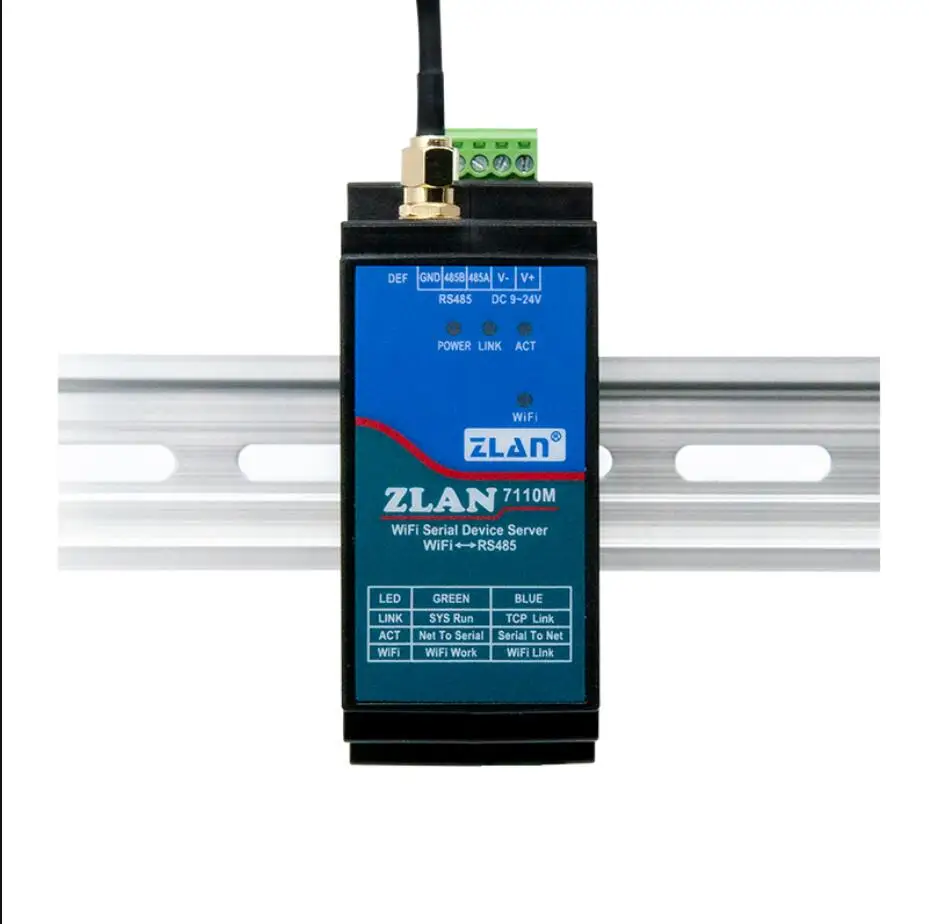 Dispositivo Serial Din RS485 a WiFi, convertidor de Servidor TCP de 7110M, compatible con Modbus RTU MQTT JSON