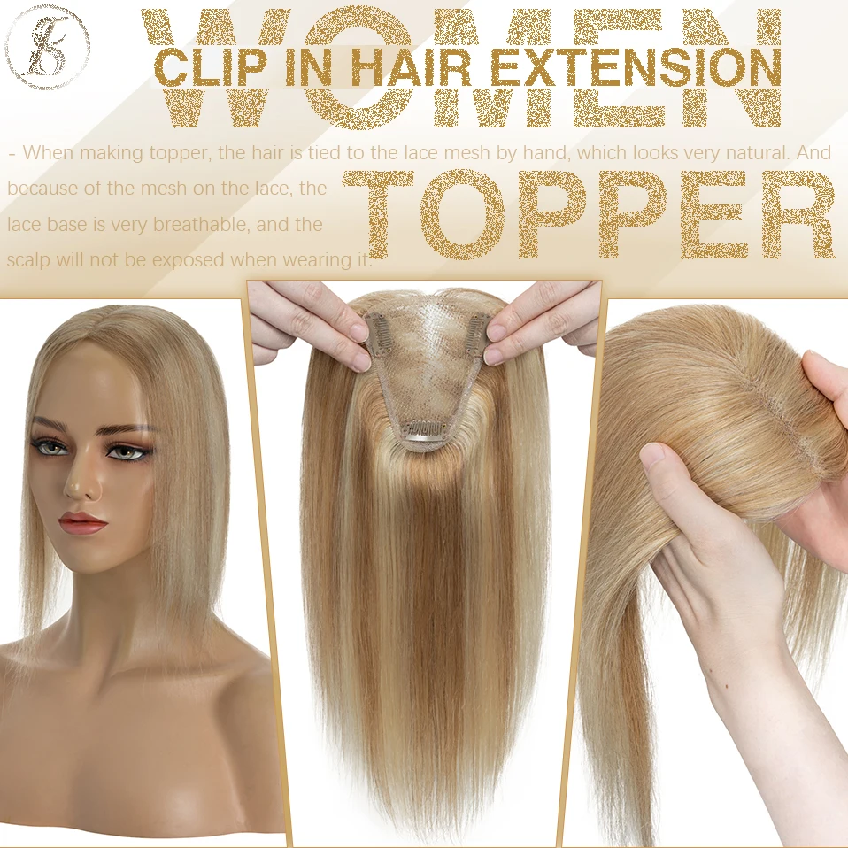 TESS ハンドシングルノットヘアトッパー 8 × 10 センチメートル女性トッパー自然な髪かつらクリップ人毛エクステンションレースかつら交換