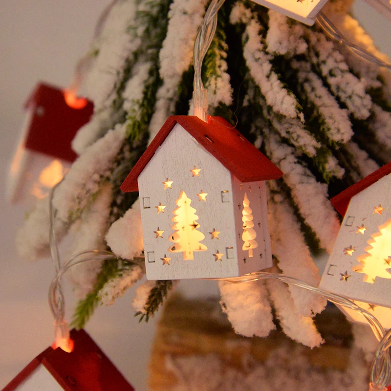 Weihnachten Holzhaus LED String Licht Weihnachtsbaum Hängende Verzierung 2024 Weihnachtsdekoration Für Zuhause Kinder Neujahr Geschenk Navidad