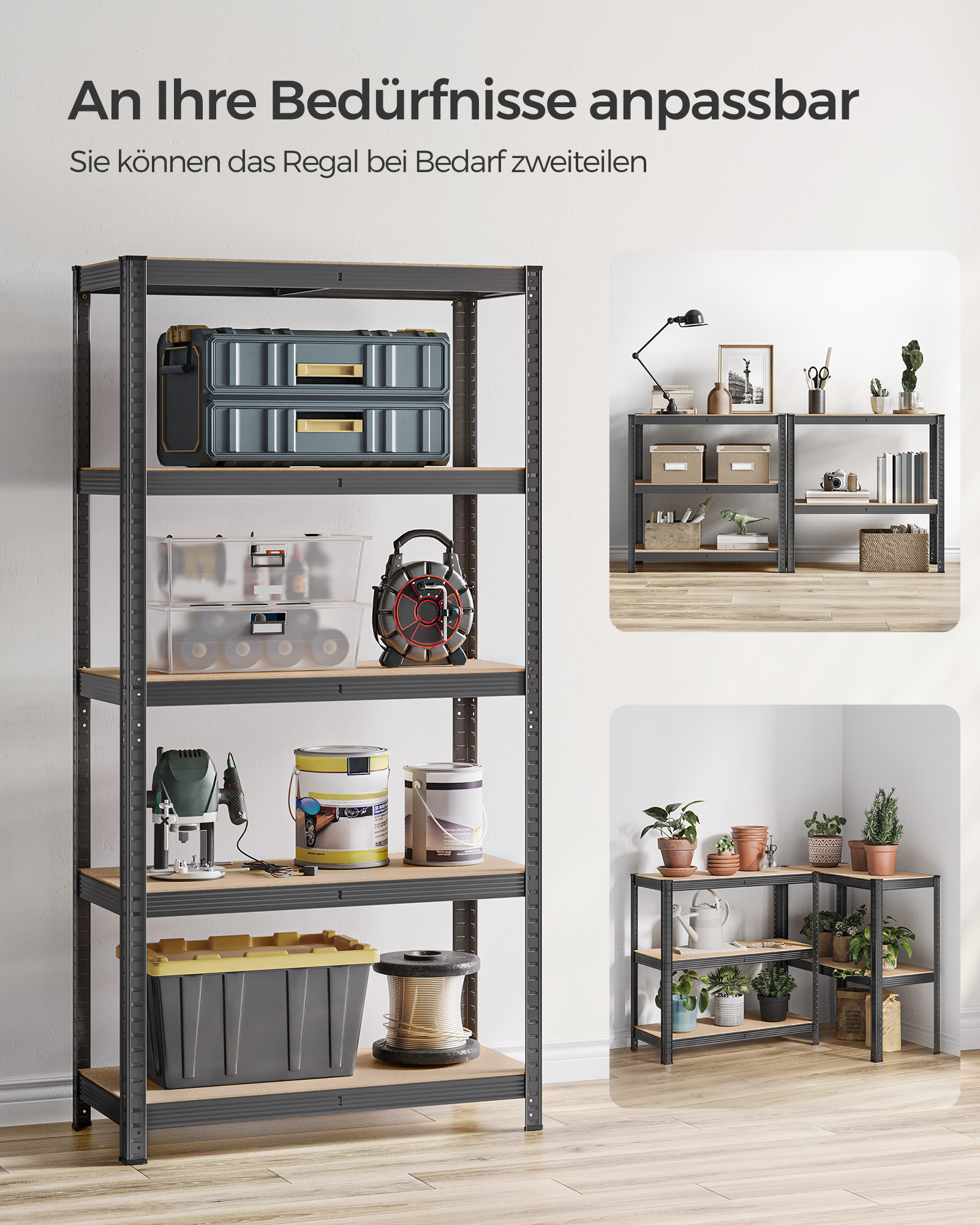 Songmics Stand Rack 2 Set Zware Lage Plank Kelderplank Boekenkast Opbergrek 5 Planken Keuken Plank Plank