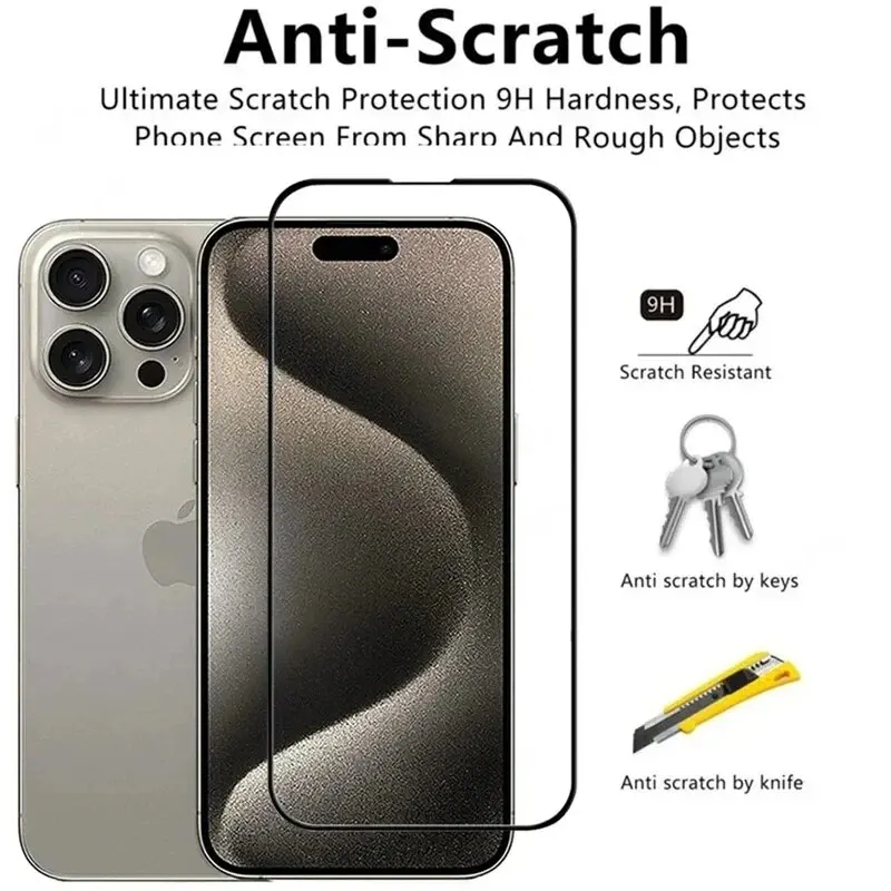 1 PCS Gehärtetes Glas Für iPhone 16 Pro Max 16 Pro Anti Scratch Screen Protector Schwarz Rahmen Schutz Glas Für 11 16ProMax