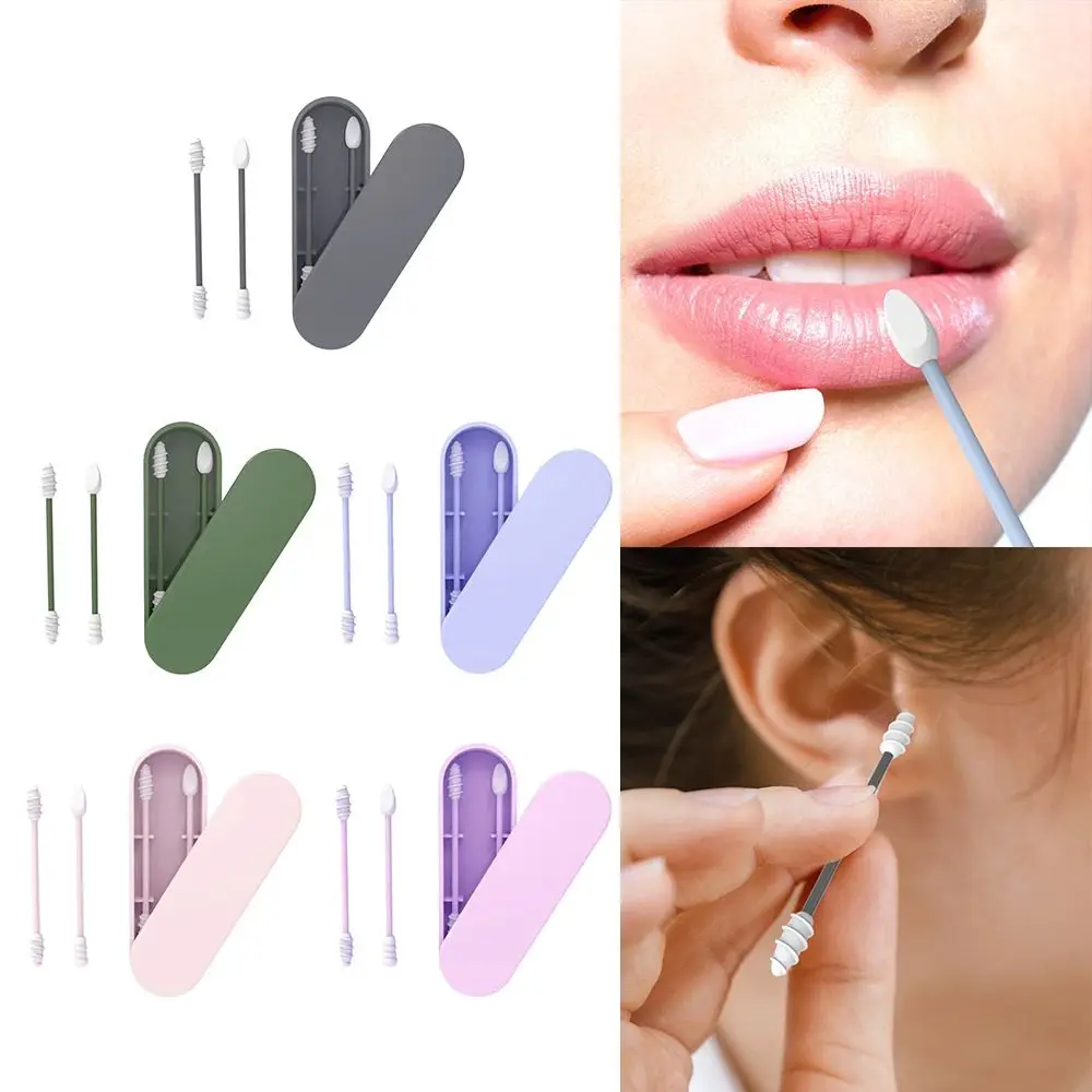 1 Juego de hisopo de algodón de silicona multiusos de doble punta, hisopo de algodón de maquillaje Multicolor de silicona, palillo de oreja impermeable para la vida diaria