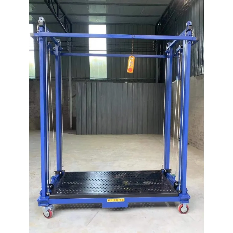 Portable electric telescopic lifting scaffolding steel frame automatic platform with wire rope sling suitable for warehouse carg