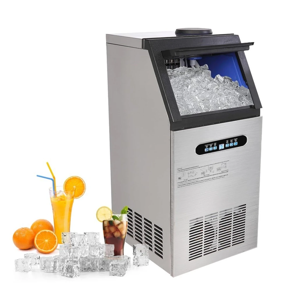 Commercial Ice Maker 110LBS/24H, Stainless Steel Freestanding Ice Maker Machine w/ 24LBS Storage Bin, Auto Clean Under