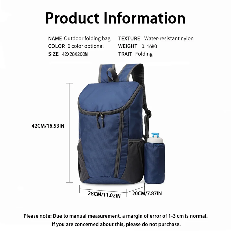 Zaino pieghevole minimalista di grande capacità Zaino sportivo da viaggio all'aperto impermeabile portatile unisex Zaino casual unisex in nylon