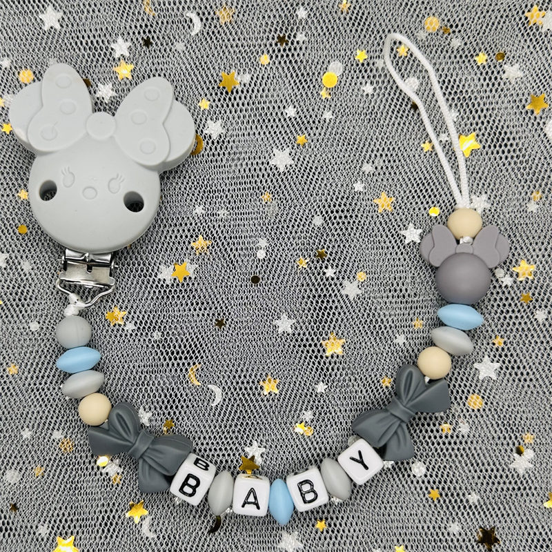 Clips para chupete de bebé con nombre personalizado, cadena de cuentas de silicona, juguetes para mordedores, soporte para chupete, nombre en inglés ruso, regalo, 1 Uds.