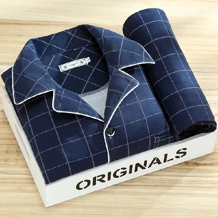 Casual Pure Cotton Men's Spwear Long Sve Long Pants Two-Piece Set Plaid Striped Simple Wearable Home Clothes