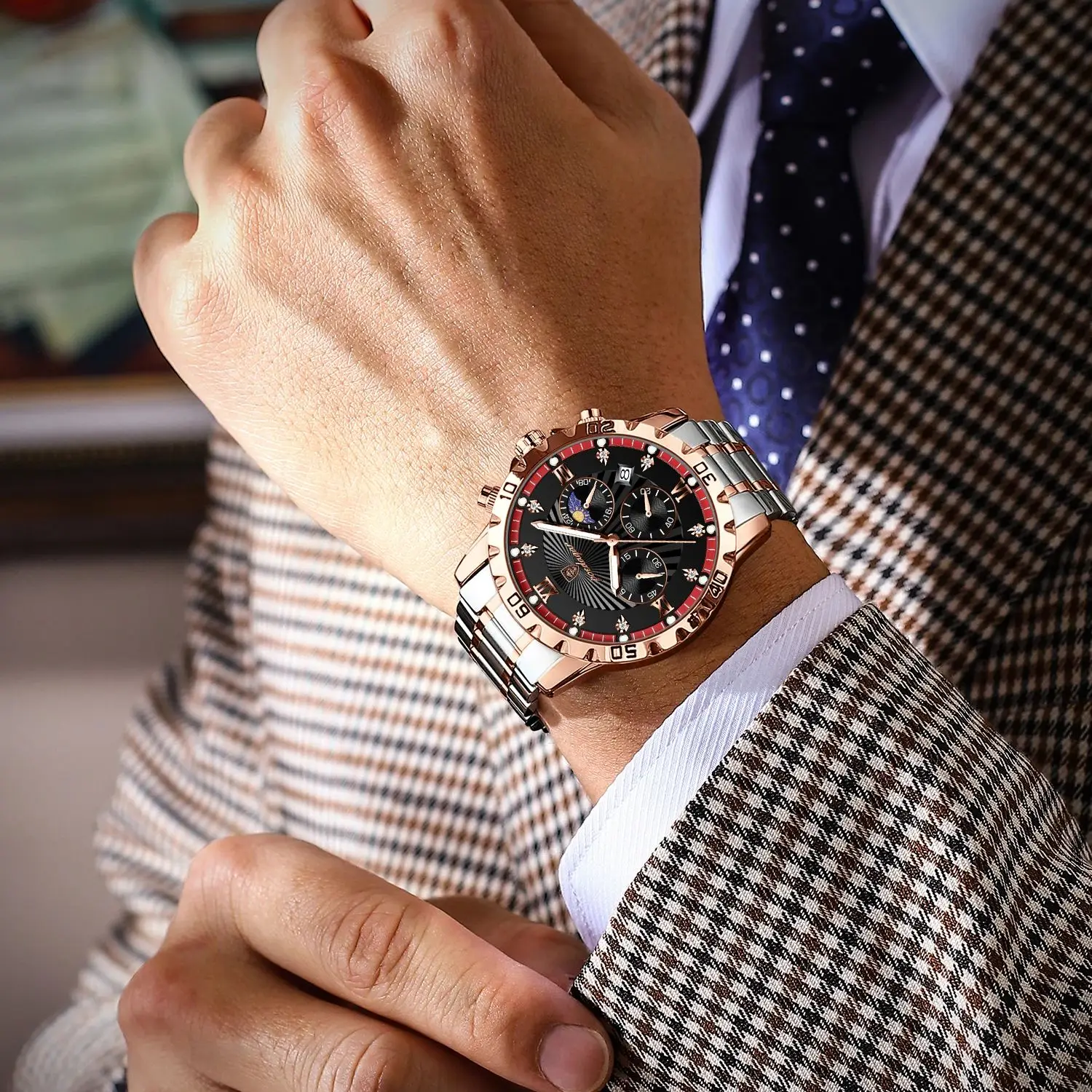 Reloj militar de lujo POEDAGAR para hombre, cronógrafo luminoso resistente al agua con fecha, reloj de pulsera para hombre, relojes de cuarzo de acero inoxidable para hombre