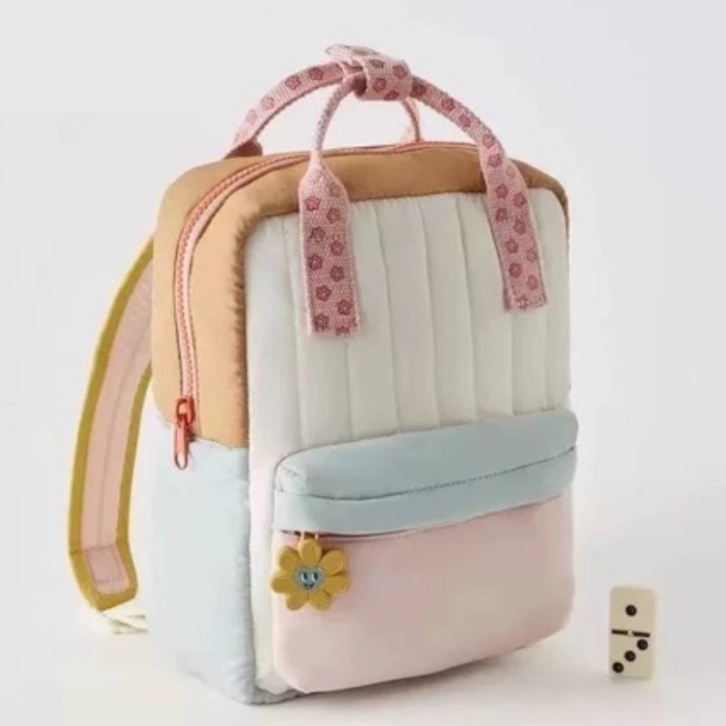 Mochila de compras impressa infantil personalizada, acessórios pendurados de girassol fofos e divertidos, mochila bloqueada por cores