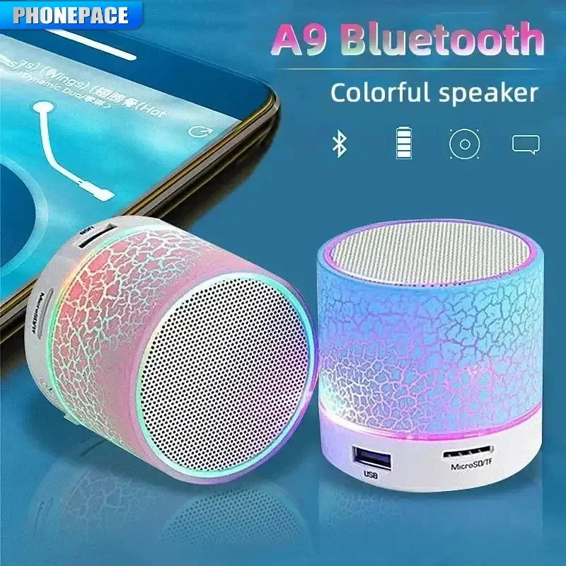 Głośnik Bluetooth PHONEPACE A9 Mini z efektem pękniętego LED, obsługą kart SD, USB, subwooferem, przenośny odtwarzacz MP3, kolumna dźwiękowa do PC, telefonu komórkowego itp.