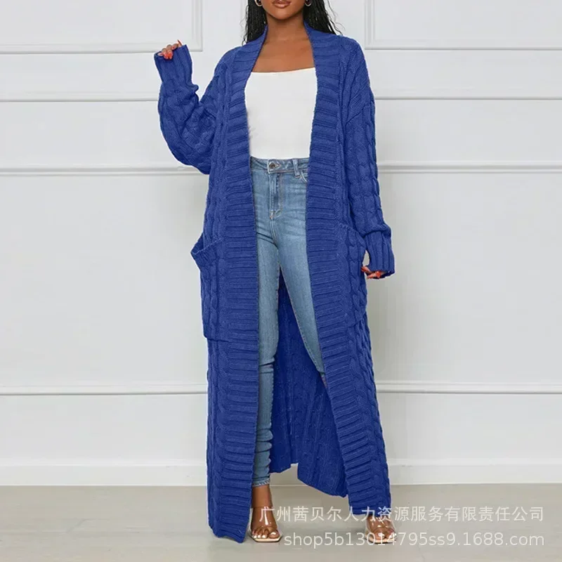 Open Front Zopfmuster Longline Cardigan Damen Langarm Lose Mode Lässig Offene Strickjacke Strickwaren Einfarbig