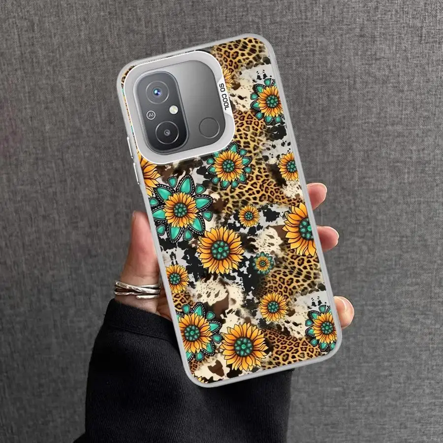Casing Ponsel untuk Xiaomi Redmi 12C 13C 14C A2 A1 Plus A3x A4 Poco X3 NFC C50 C51 C61 X3Pro Sampul Cangkang Pola Hati Cetak Macan Tutul
