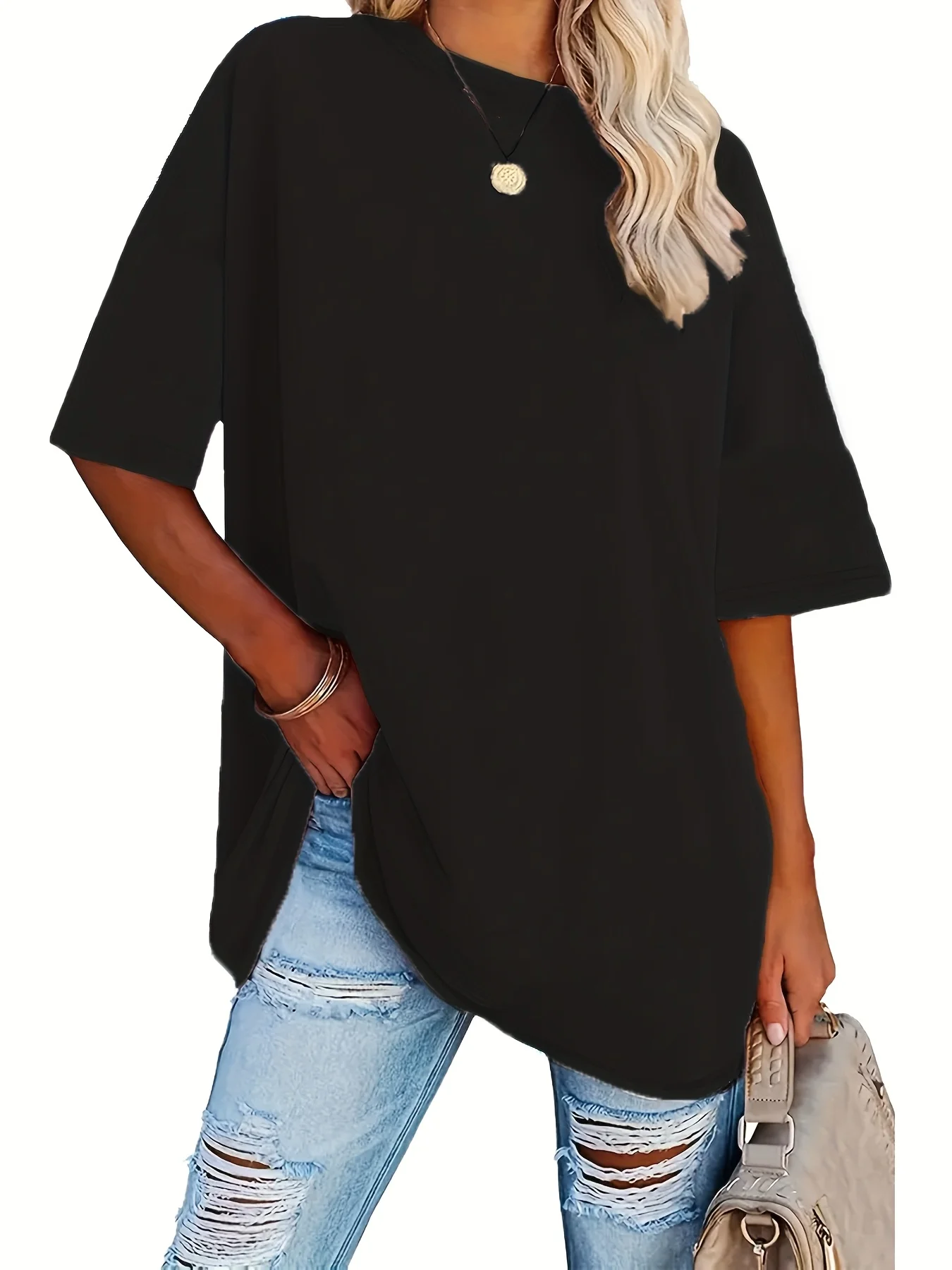 Frauen Plus Größe Rundhals Solide T-Shirt Sommer Weibliche Grundlegende Weiche T-shirts Frauen Casual Rundhals Kurzarm Tops