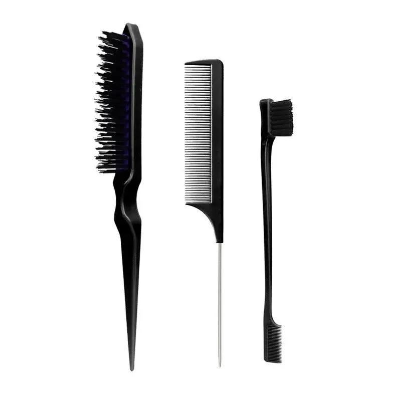 Ensemble de brosses à cheveux à queue pointue, peigne à cheveux à trois rangées, queue de souris en acier, brosse à dents, outil de brosse à sourcils, nouveau, 3 pièces