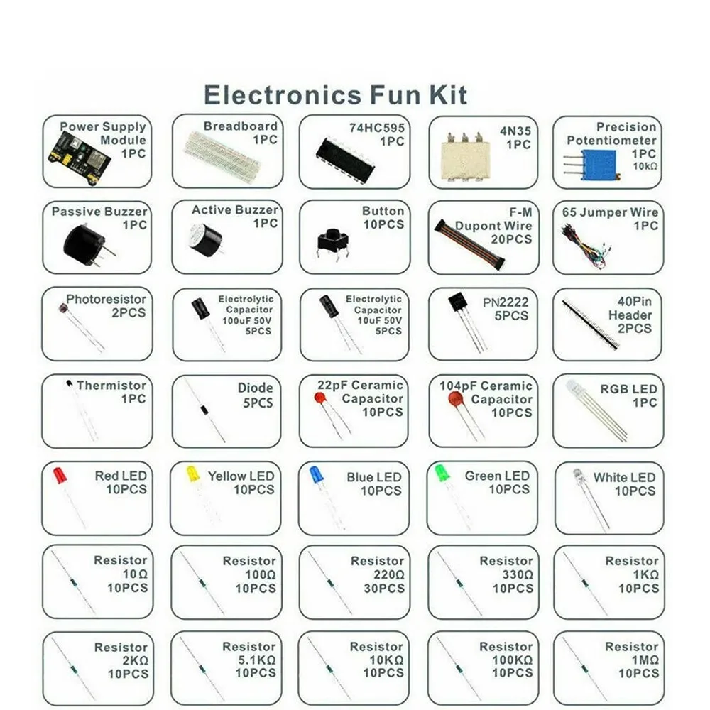Kit de inicio de proyecto DIY para Arduino UNO R3, Kit electrónico DIY, juego de componentes electrónicos con caja, placa de pruebas de 830 puntos de amarre