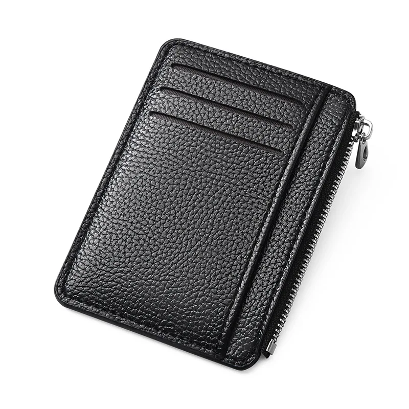 New hot selling creative zipper card bag with large capacity, ultra-thin and multi slot lychee pattern coin wallet