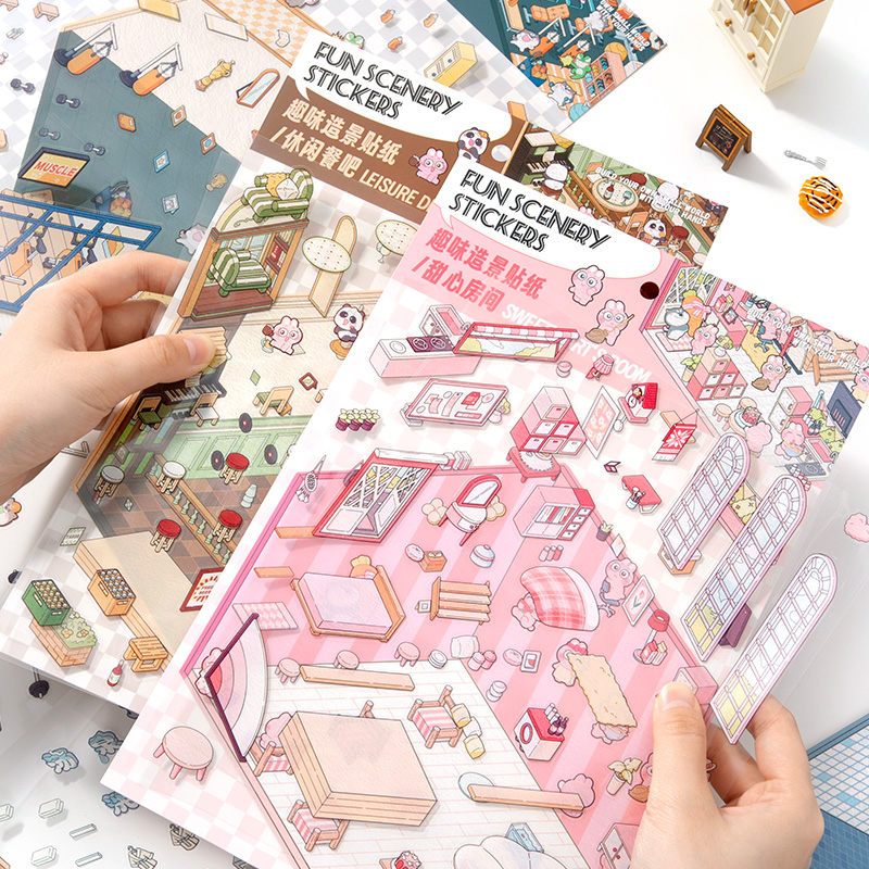 大型 3D 造園ステッカーミニチュアシーン DIY キャビンシーンスタッキングと貼り付けハンドアカウントかわいいギフト子供のため