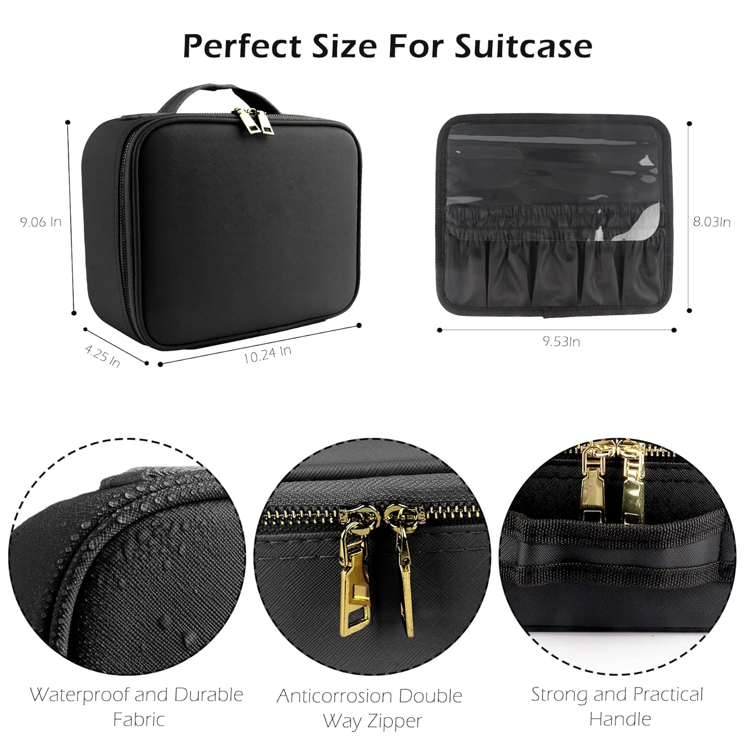 แต่งหน้าพร้อมกระจก 3 ปรับความสว่าง Travel Train Case กระเป๋าเครื่องสําอางแบบพกพา Partition กันน้ํา
