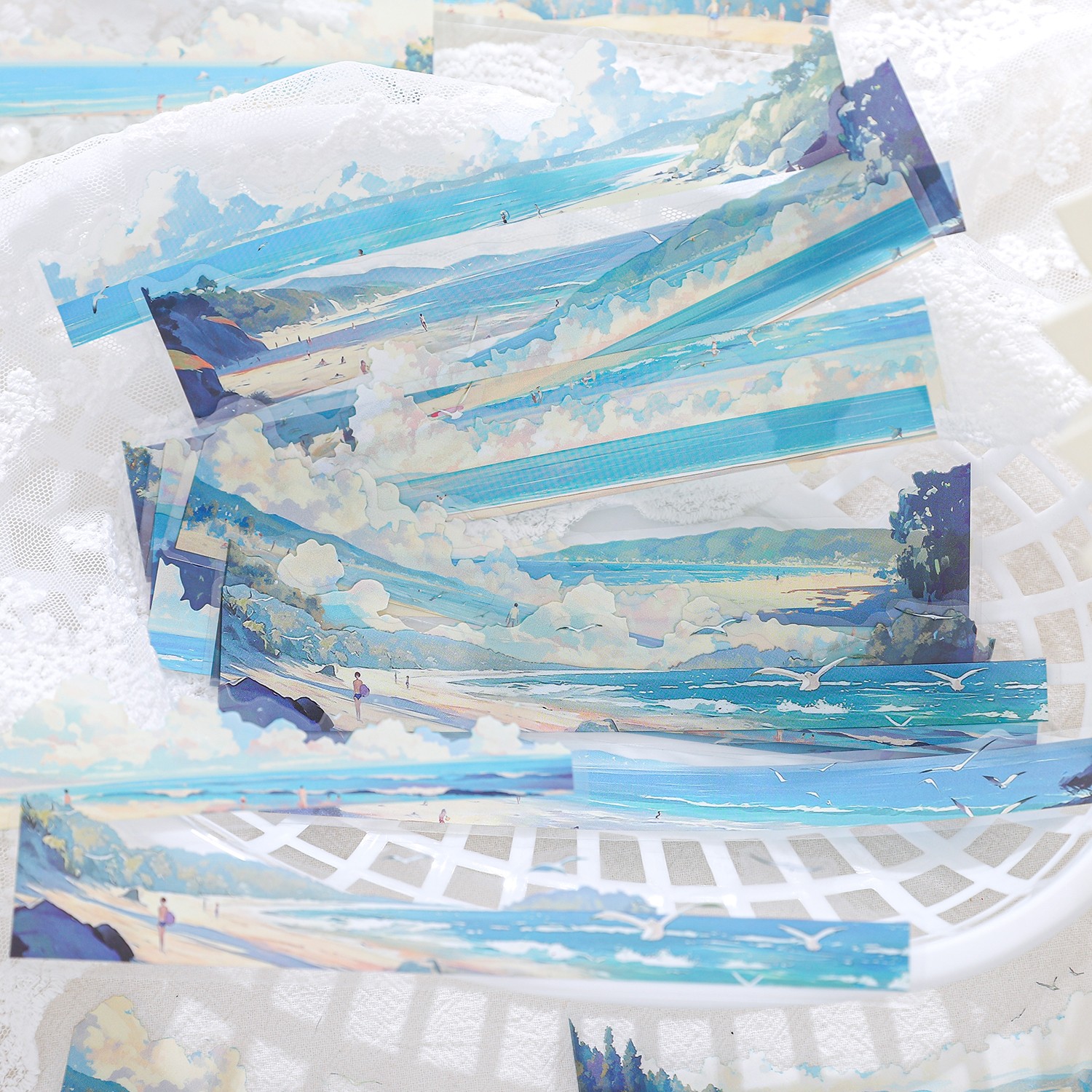 Mr. Paper, 6 Styles, 20pcs/pack, PET Long Strip Landscape Sticker Pack, Handmade Scrapbook Base Collage Decorative Stickers