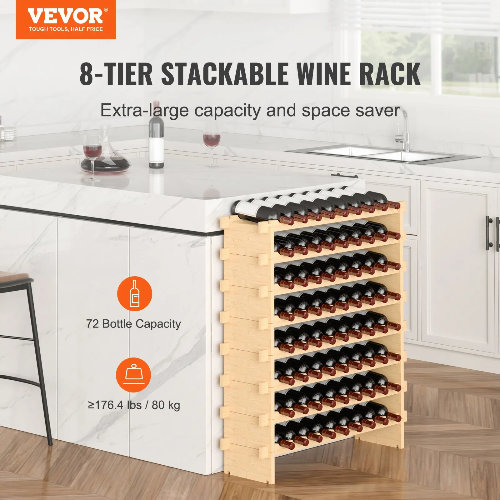 VEVOR 18/36/42/48/72Bottle Stackable Modular Wine Rack Free Standing Wine Storage Rack Bamboo Wine Holder Display Shelves Cellar