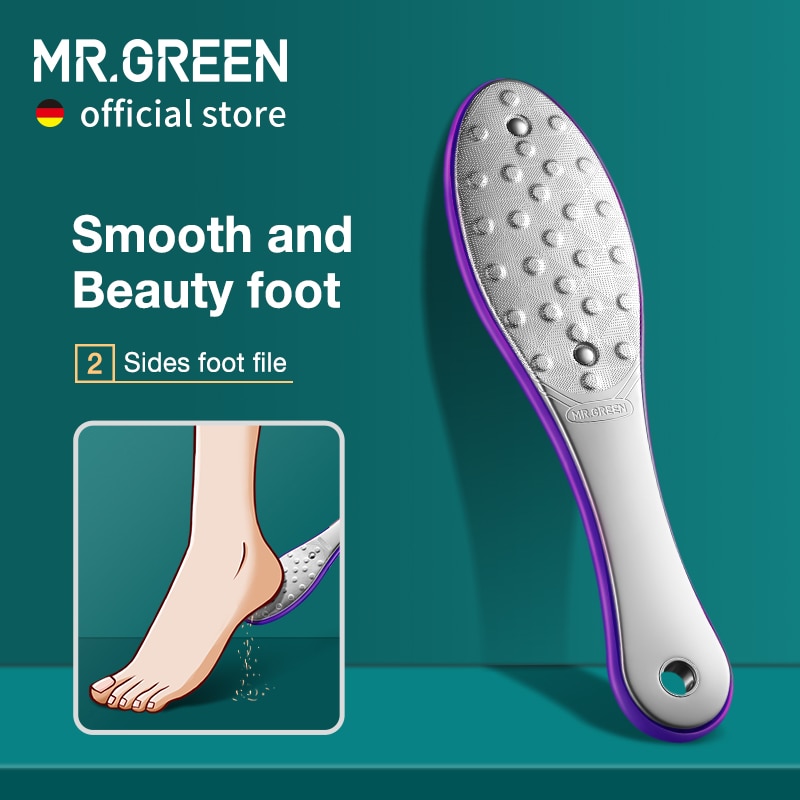 MR.GREEN 양면 풋 파일, 전문가용 페디큐어 풋 케어 도구, 각질 제거제, 스테인리스 스틸