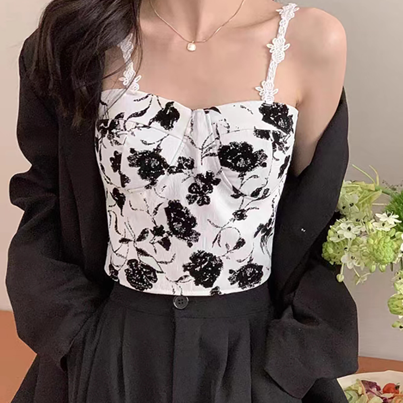 ITOOLIN Women Sweet Elastic Camis Underwear Padded Bra Spaghetti Cute Crop Tops Print Tank Tops For Women Summer 2024