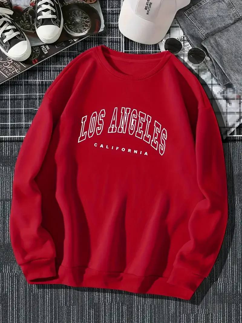 Sudadera con capucha con estampado de Los Ángeles, sudadera de manga larga con cuello redondo, jerséis informales, sudadera para invierno y otoño, ropa de mujer