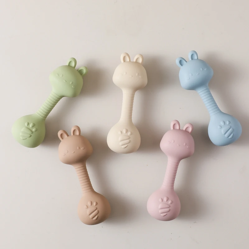 Rattles for Baby 0 3 Months Toys Cartoon Rabbits Sand Hammer Silicone Maracas Baby Silicone Rattle Toys Teether Toys for Baby