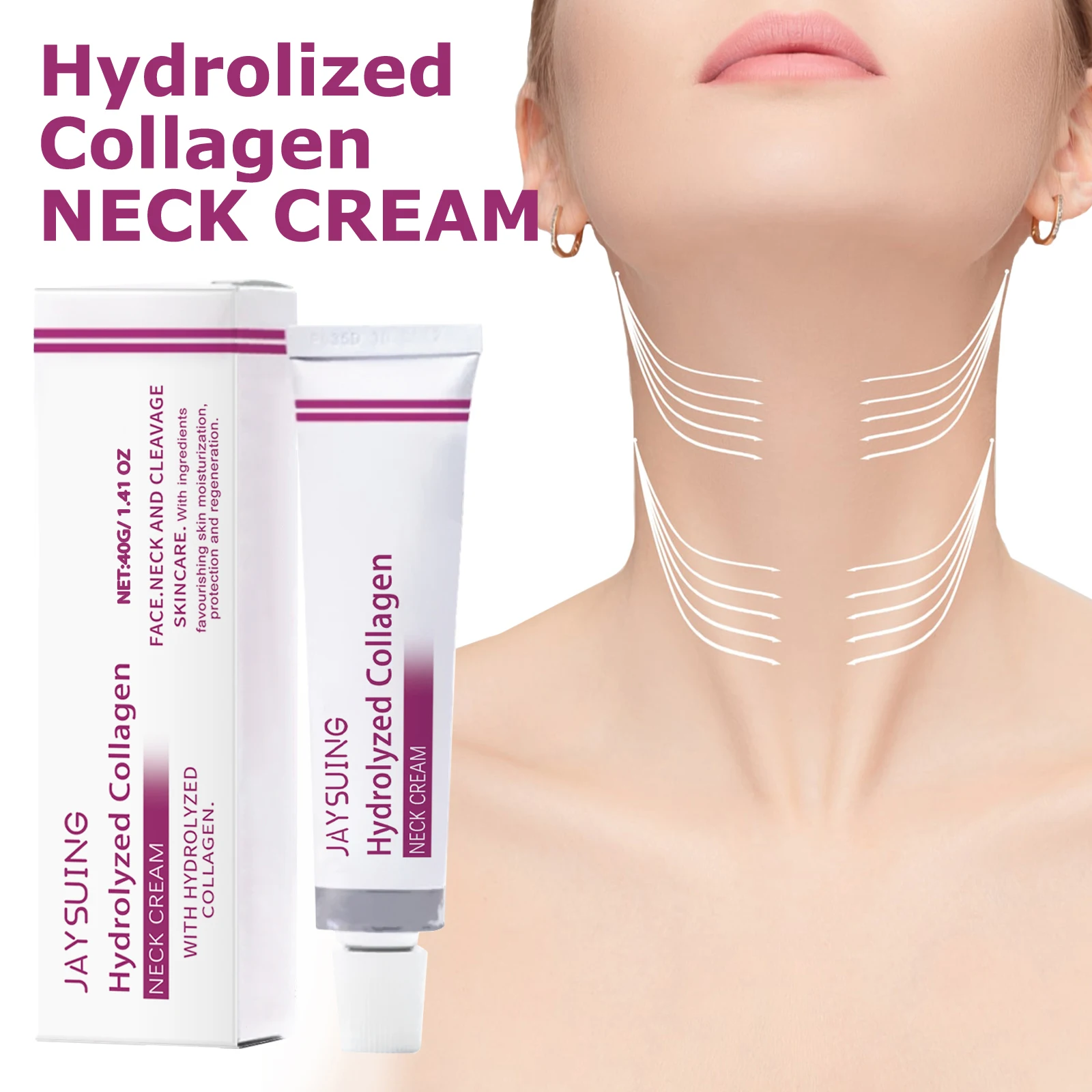 Colágeno hidrolisado pescoço creme endurecimento levantamento eliminar linhas finas pescoço remover queixo duplo rejuvenescimento creme cuidados com a pele