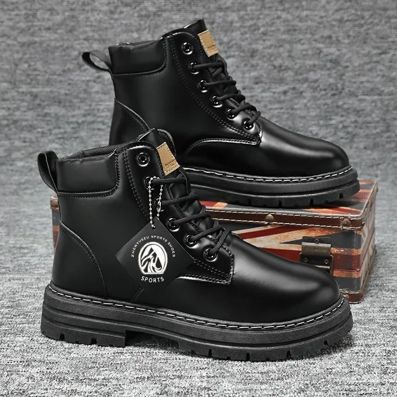 Botas altas para Hombre, botines de motocicleta a la moda, Botas de cuero impermeables para Hombre, Botas de plataforma con cordones, Botas de talla grande para Hombre