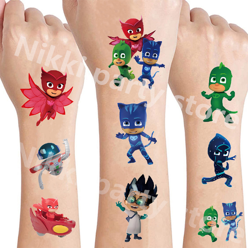Pj máscaras pegatinas tatuaje temporal Catboy favores de fiesta decoración de cumpleaños suministros de fiesta decoraciones de habitación para niños regalos ﻿