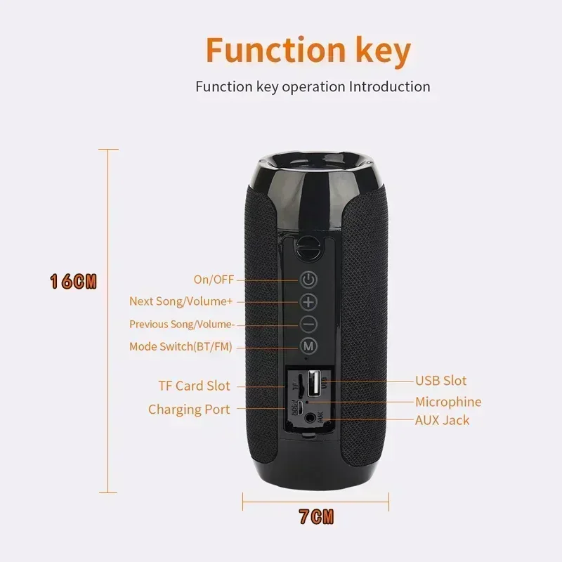 Altavoz portátil inalámbrico compatible con Bluetooth, Subwoofer para exteriores, resistente al agua, estéreo envolvente, compatible con Radio FMTF