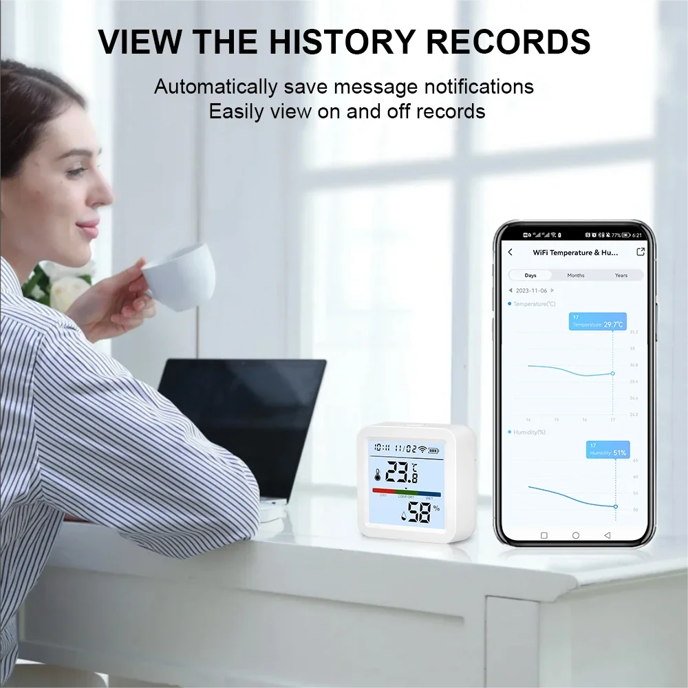ONENUO Smart WIFI Temperature Humidity Sensor Hygrometer Thermometer Tuya Smart  APP Remote Moniter Support Alexa Assistant