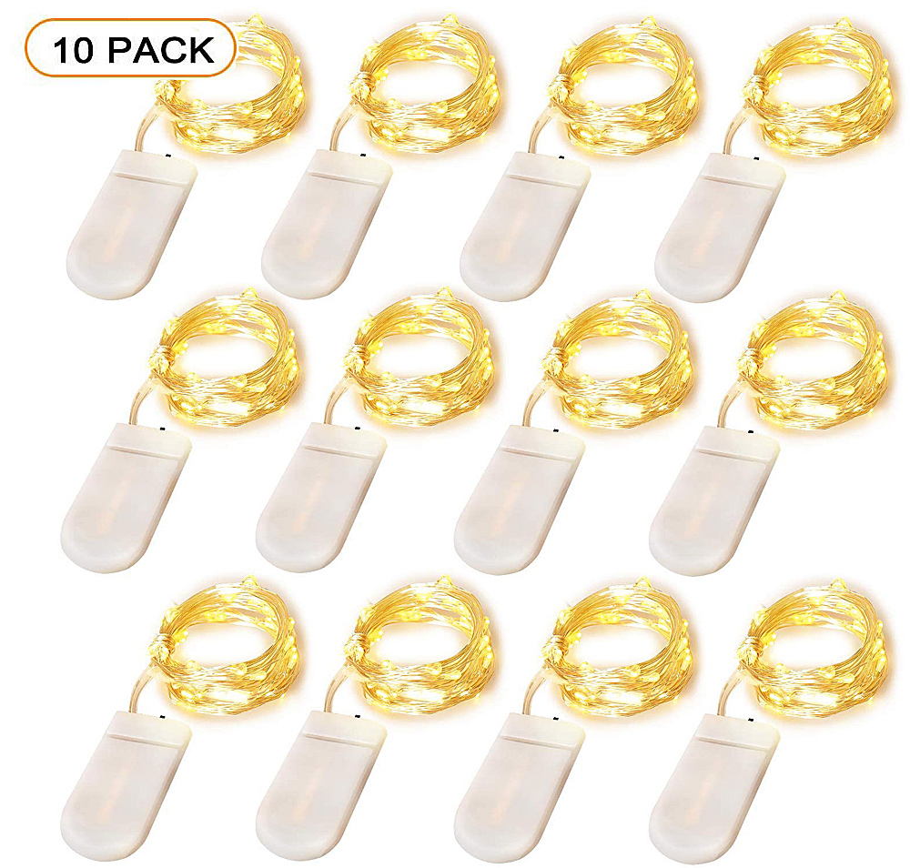 10 Uds. Guirnaldas de luces LED con pilas, guirnaldas de luces LED de alambre de cobre, luz de botella impermeable para exteriores para decoración de dormitorio