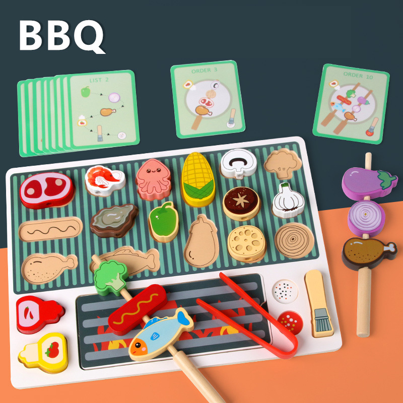 Ensemble de jouets de barbecue en bois, expérience de cuisson Montessori, nourriture de Simulation de Barbecue, jouets de maison de jeu en bois, cadeau pour enfants