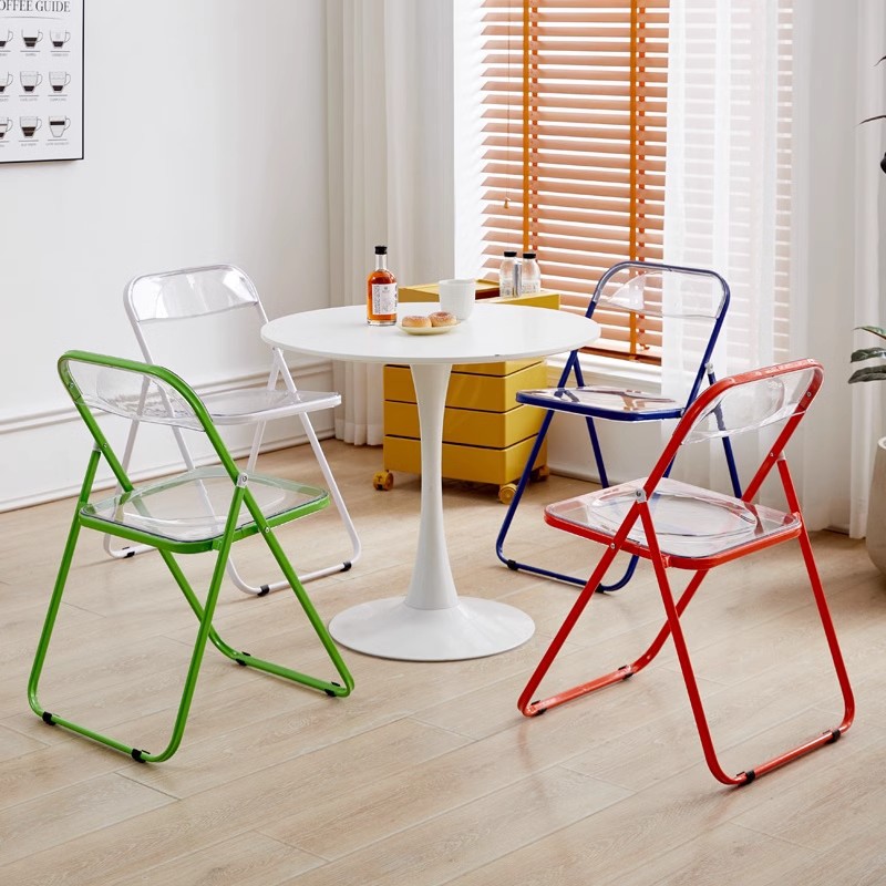 Silla plegable transparente, silla de comedor moderna y sencilla a la moda para el hogar, tienda de ropa acrílica, tienda de té de la leche, silla plegable de ocio