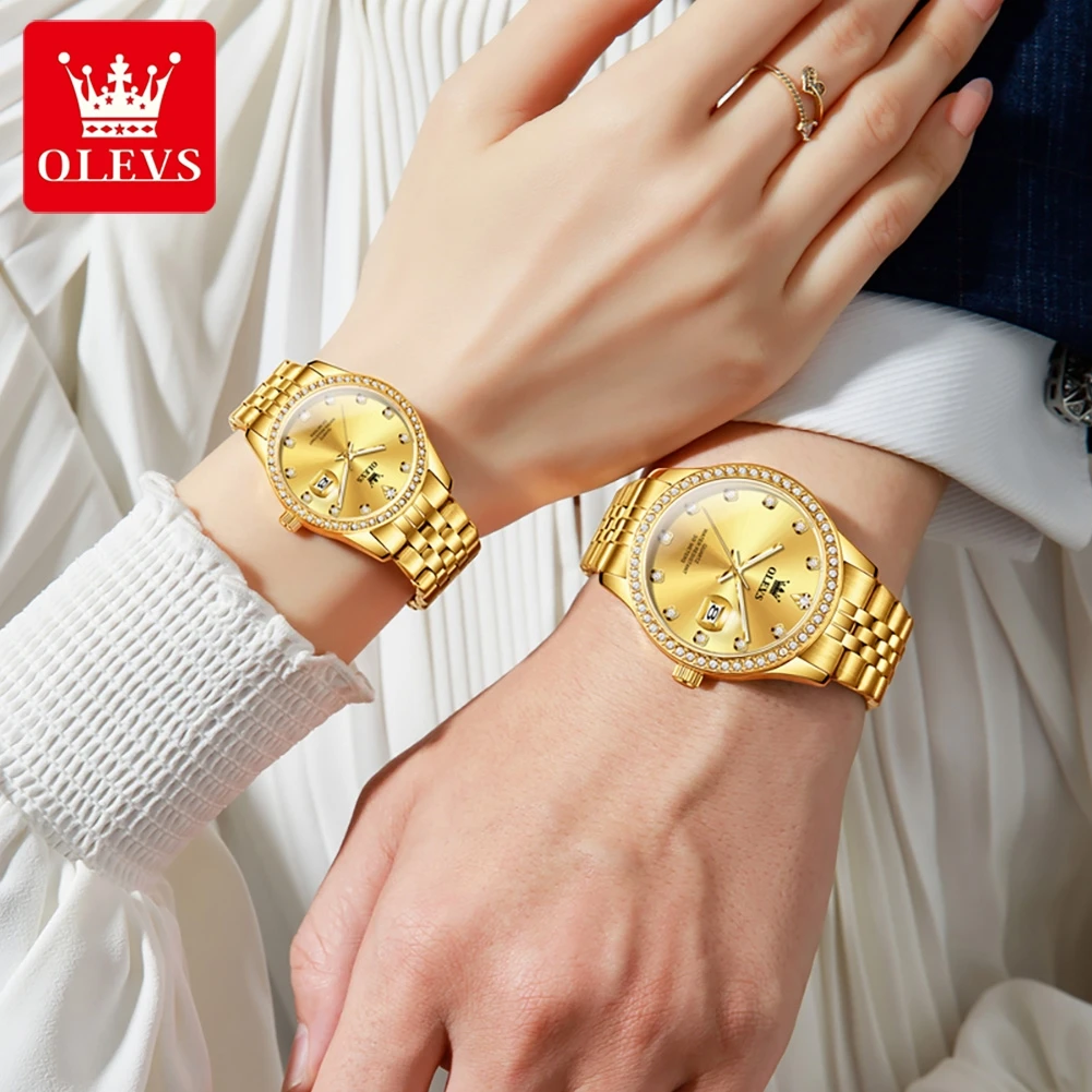 OLEVS 3629 แบรนด์หรูควอตซ์คู่นาฬิกาแฟชั่นธุรกิจกันน้ําปฏิทินนาฬิกาผู้ชาย Elegant ผู้หญิงวันที่คู่นาฬิกา