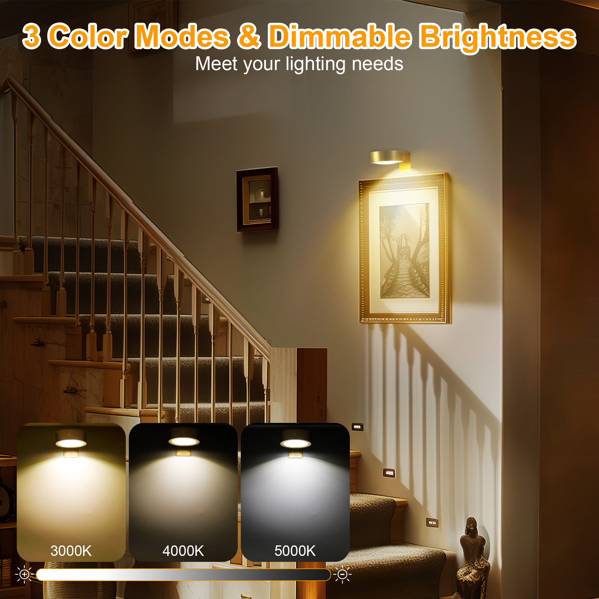 Luz de imagem operada por bateria de 3 unidades, luz de pintura LED magnética com controle remoto regulável e temporizador